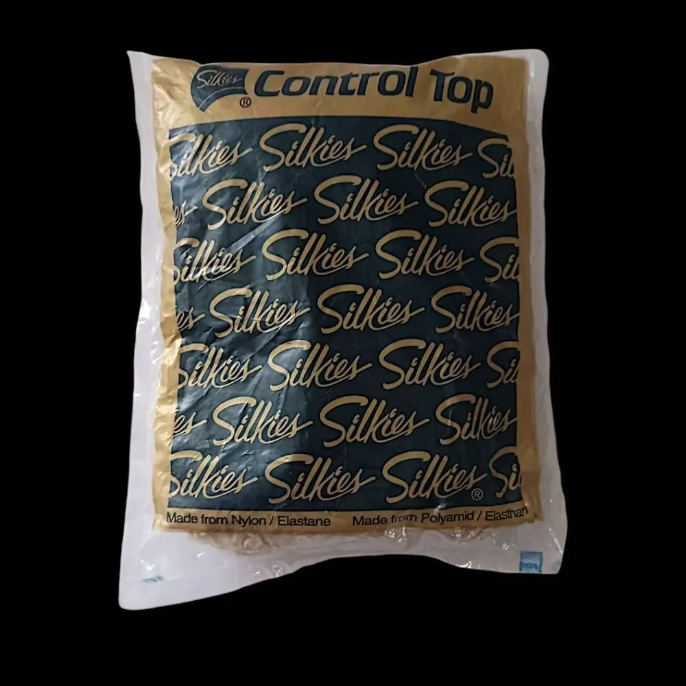 Silkies Control Top Pantyhose Large White Vintage Made‎ In USA Stockings Tights